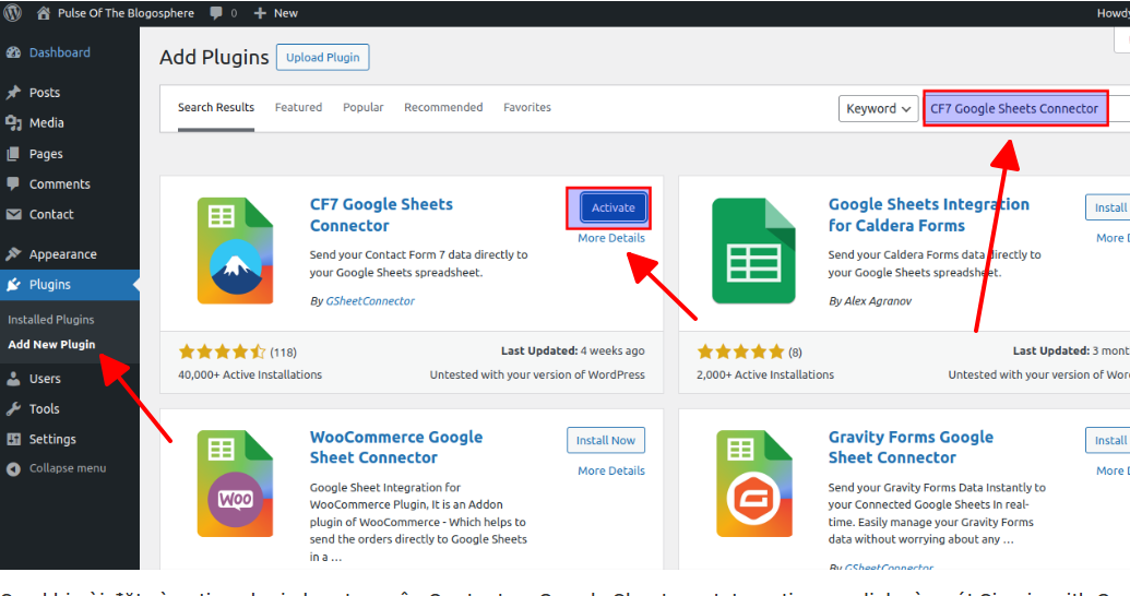Cài đặt plugin CF7 Google Sheets Connector