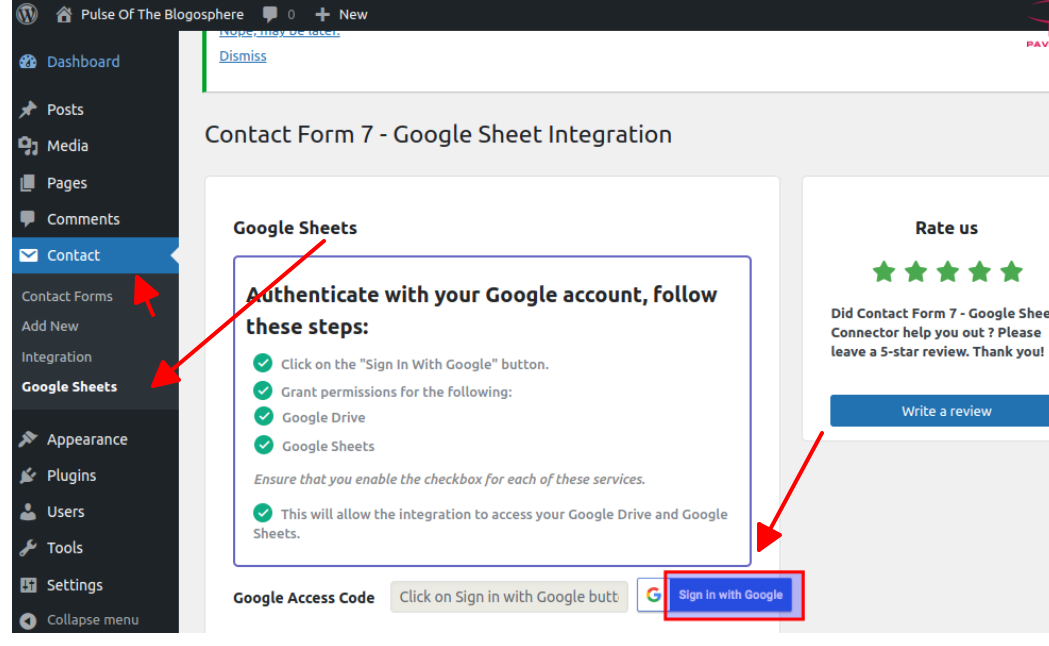 plugin CF7 Google Sheets Connector